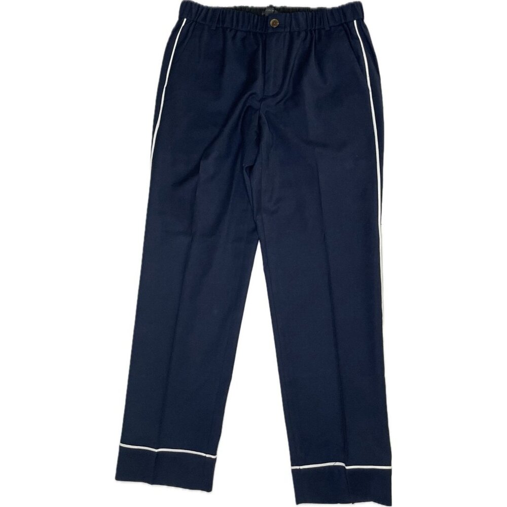 J.Crew Wool Blend Navy Pants 8 Tall Pajama Trousers Elastic Waist Trimmed - Picture 2 of 9